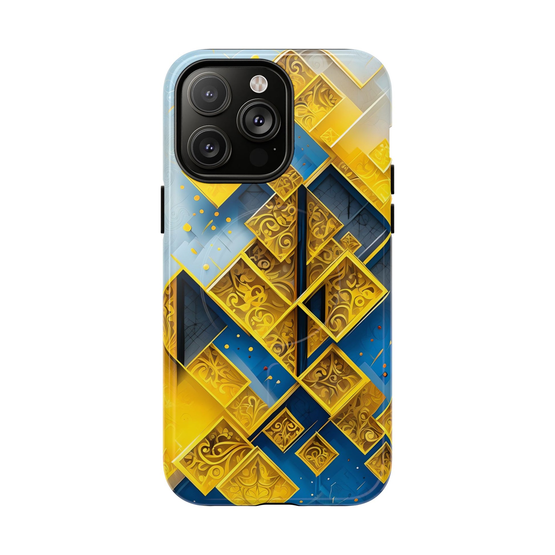 Golden Ascent Luxe Geometric iPhone 14 Pro Max - MagSafe Compatible - Elegant Abstract Gold Design