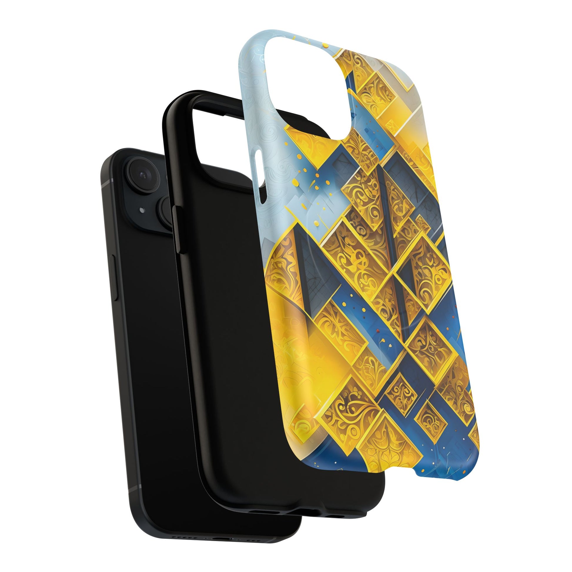Golden Ascent Luxe Geometric iPhone 15 - MagSafe Compatible - Elegant Abstract Gold Design