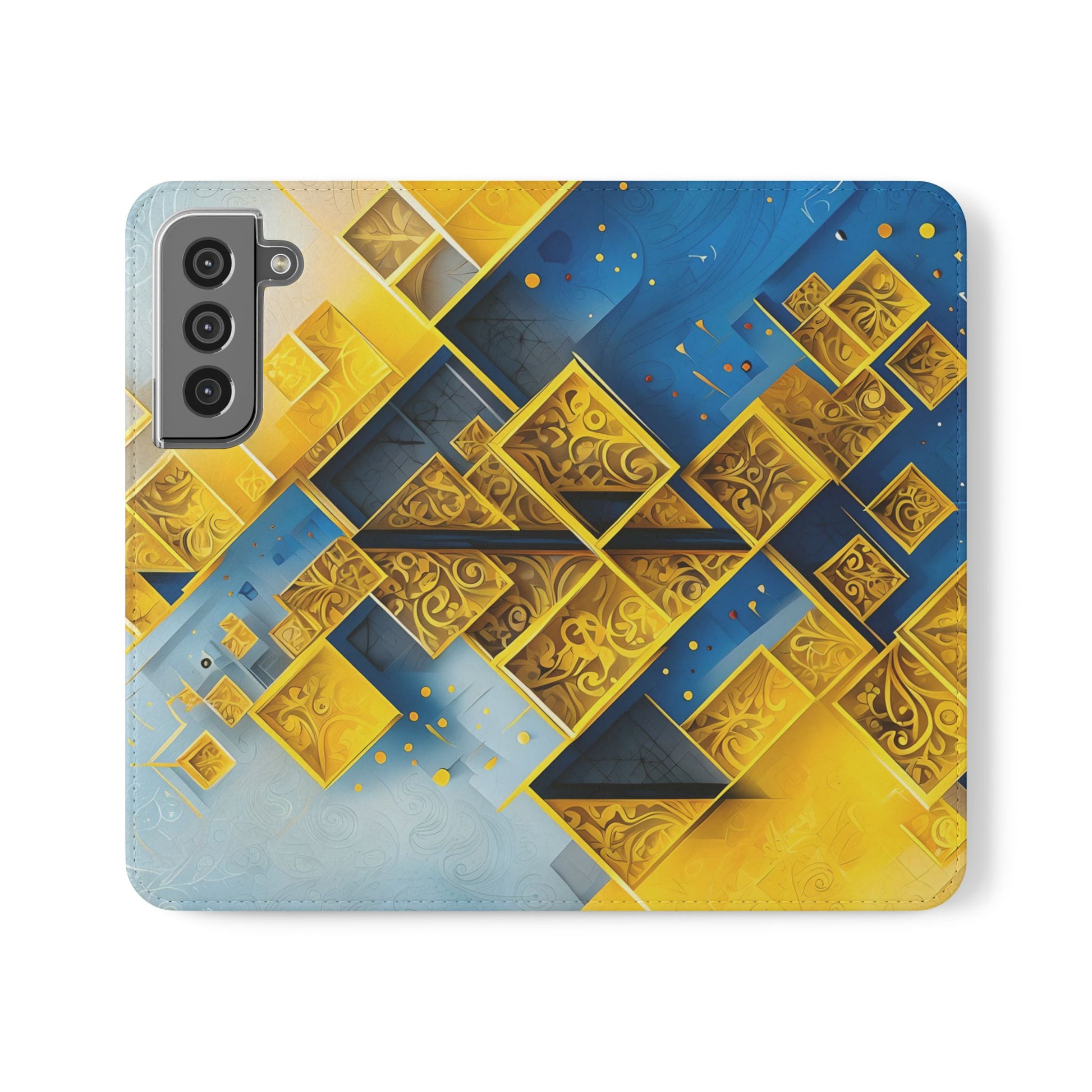 Golden Ascent Wallet Phone Case - Abstract Yellow & Blue Flip Cover for Samsung Galaxy S22
