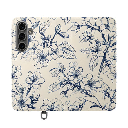 Blossom Sketch - Minimalist Floral Flip Phone Case for Samsung Galaxy