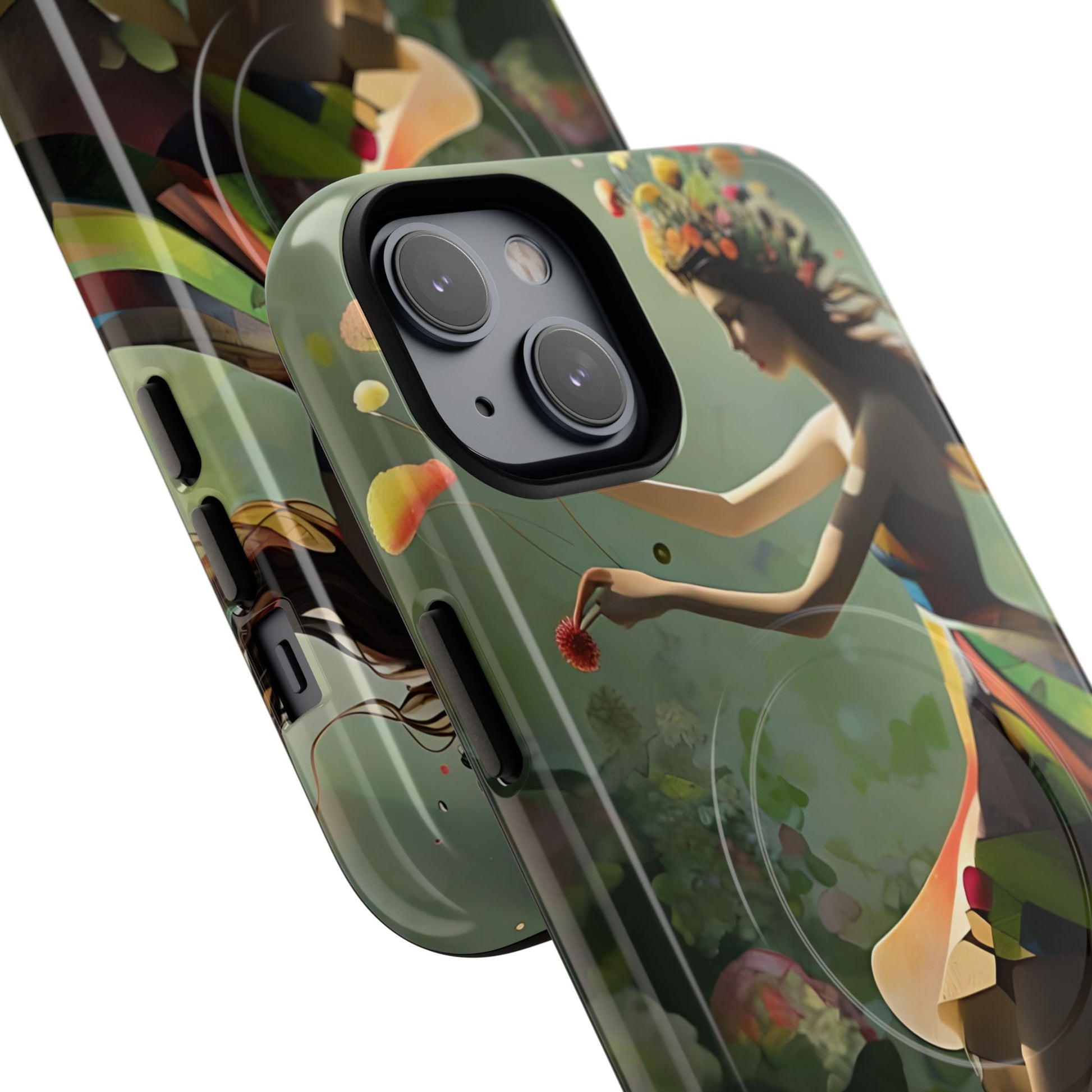 Dancing Wildflower Muse iPhone 14 Plus - Artistic Floral Fantasy Cover - MagSafe Compatible - Whimsical Nature-Inspired Protective Accessory