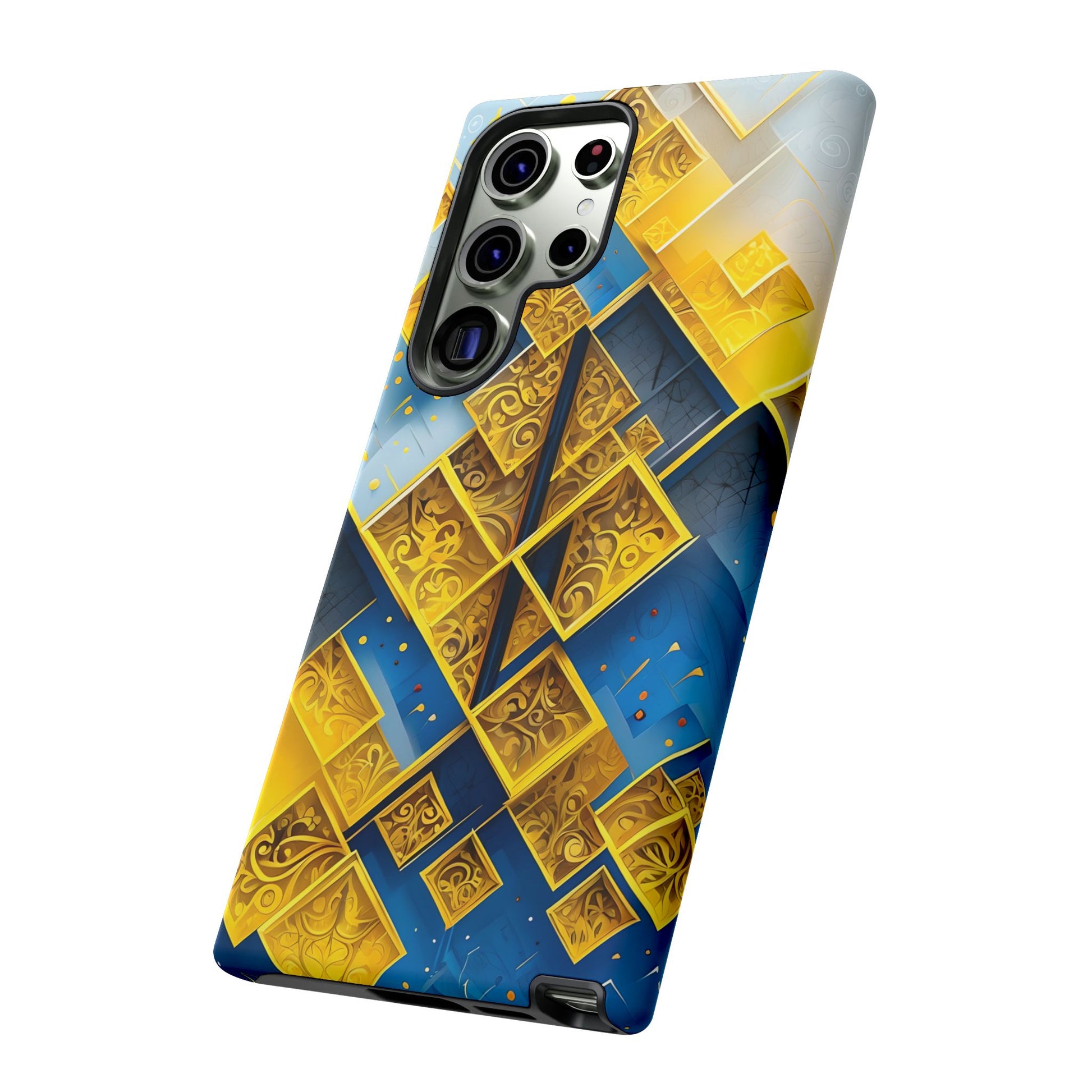 Golden Ascent Luxe Geometric Samsung Galaxy S23 Ultra Tough Case - Elegant Abstract Gold Design
