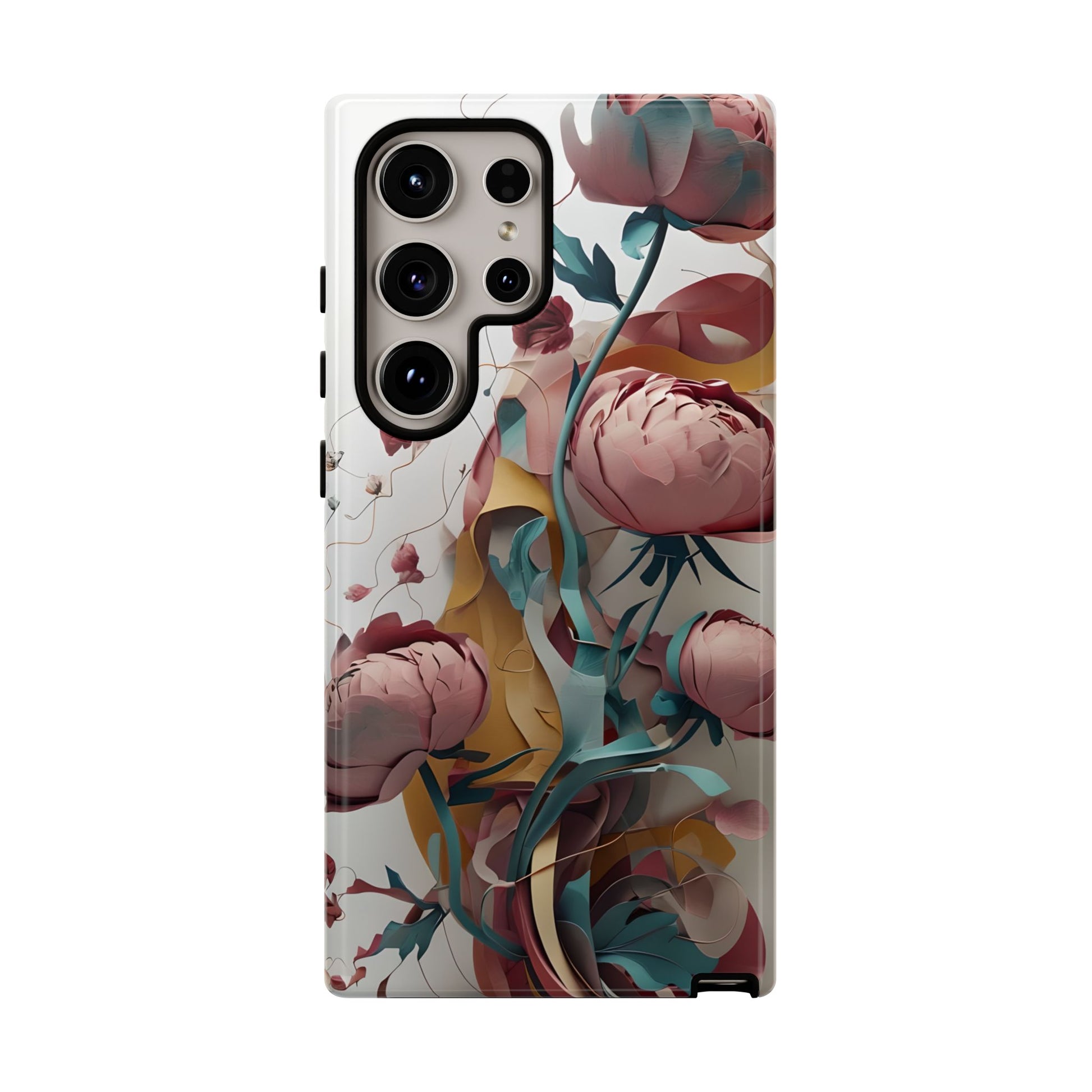 Blushing Peony Veil - Elegant Painterly Floral Samsung Galaxy S24 Ultra Tough Phone Case - Soft Blush & Teal Peony Design