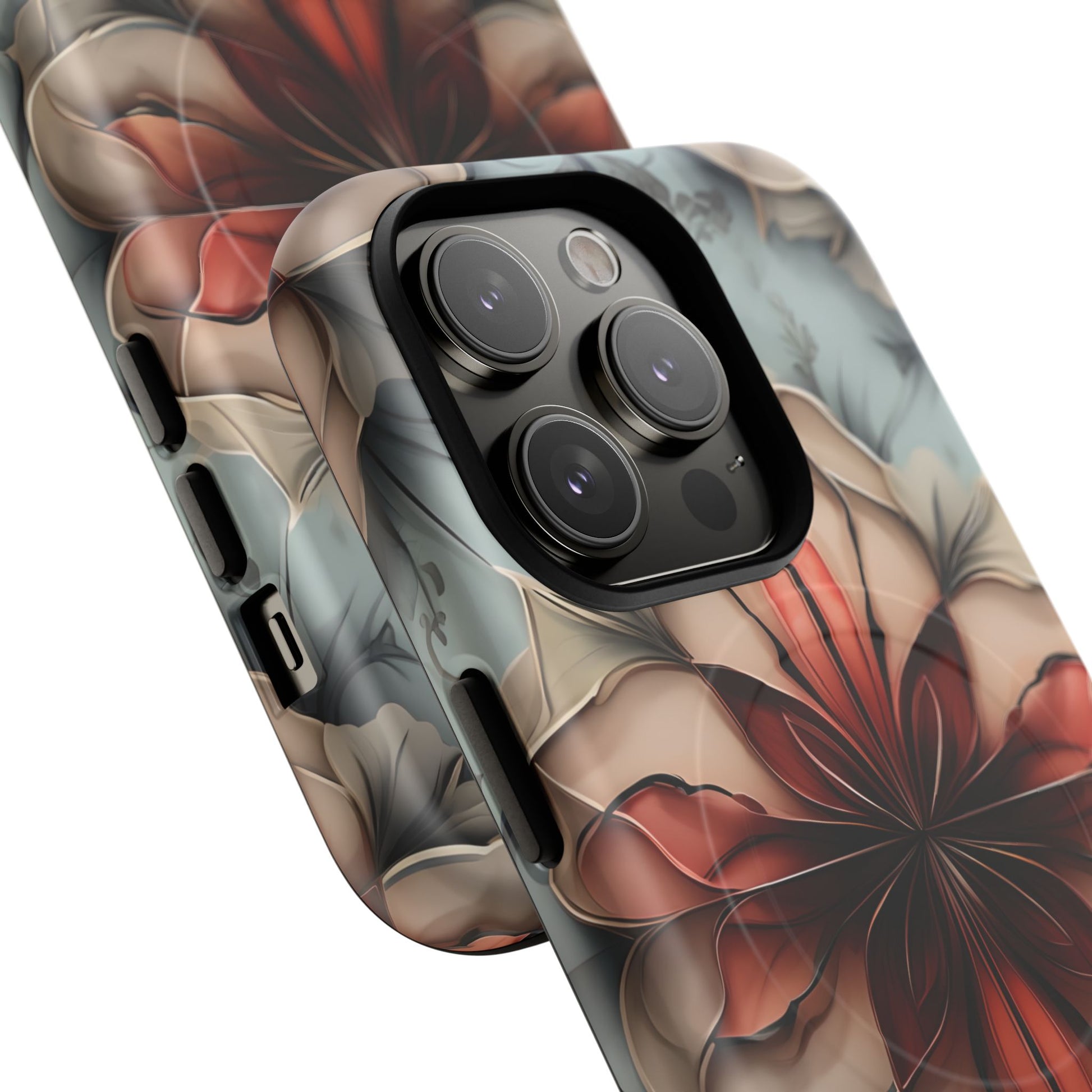 Ember Bloom - Kaleidoscope Collection Artistic Floral iPhone 14 Pro MagSafe Phone Case - Fiery Symmetrical Design