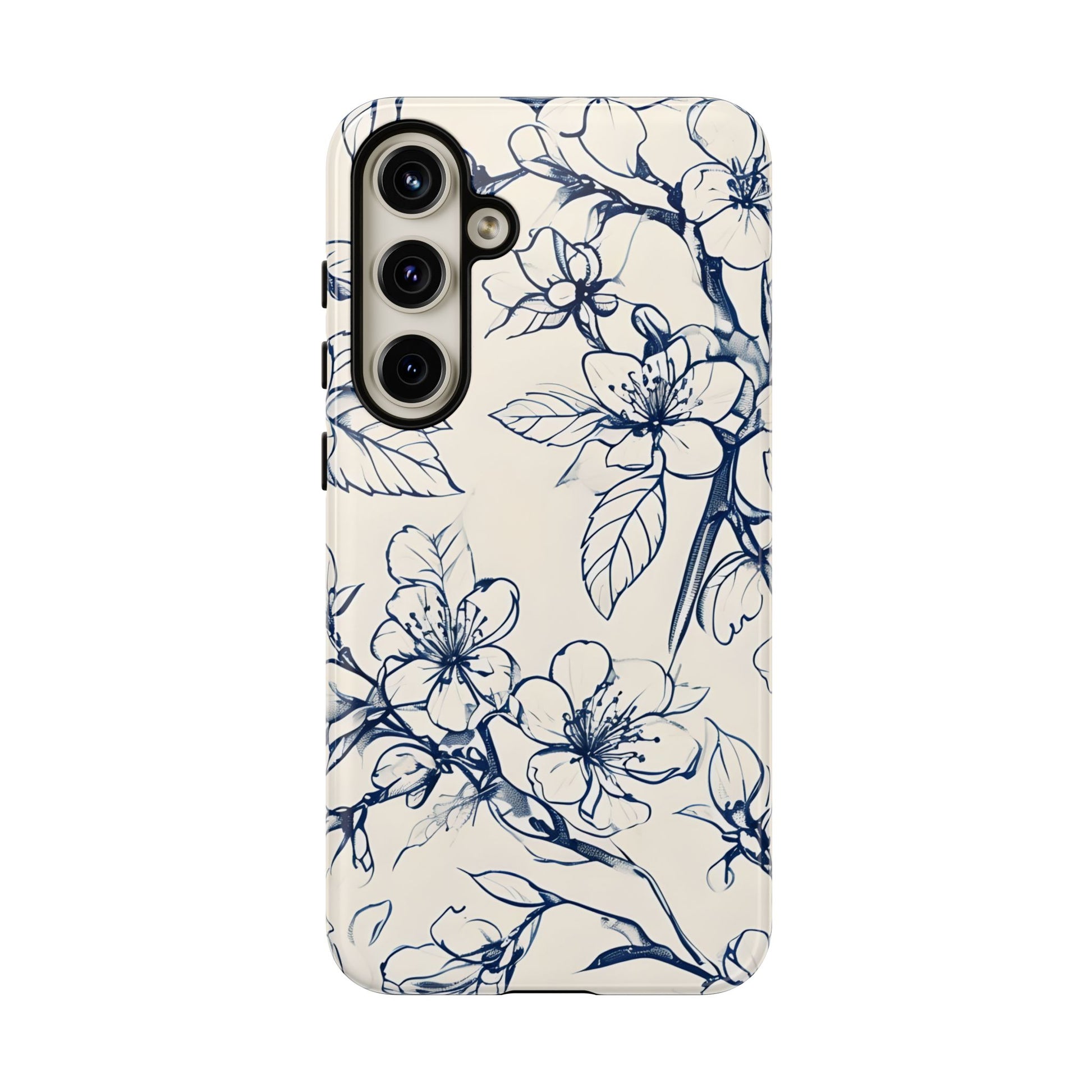 Blossom Sketch - Artistic Blue Floral Samsung Galaxy S24 Plus Tough Phone Case - Hand-Drawn Botanical Design