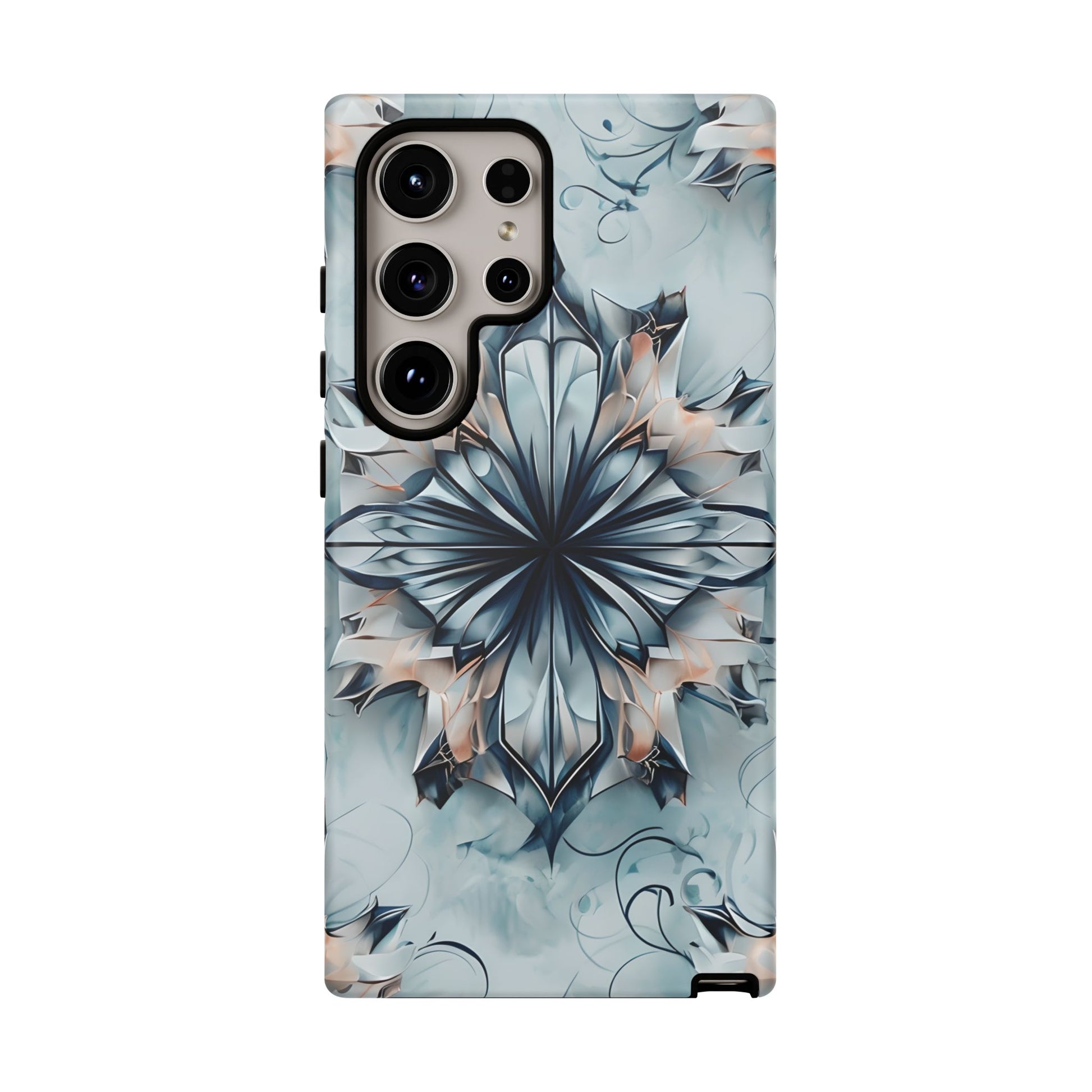 Indigo Mirage - Artistic Kaleidoscope Collection Artistic Floral - Samsung Galaxy S24 Ultra Tough Phone Case - Bold Indigo Symmetrical Design
