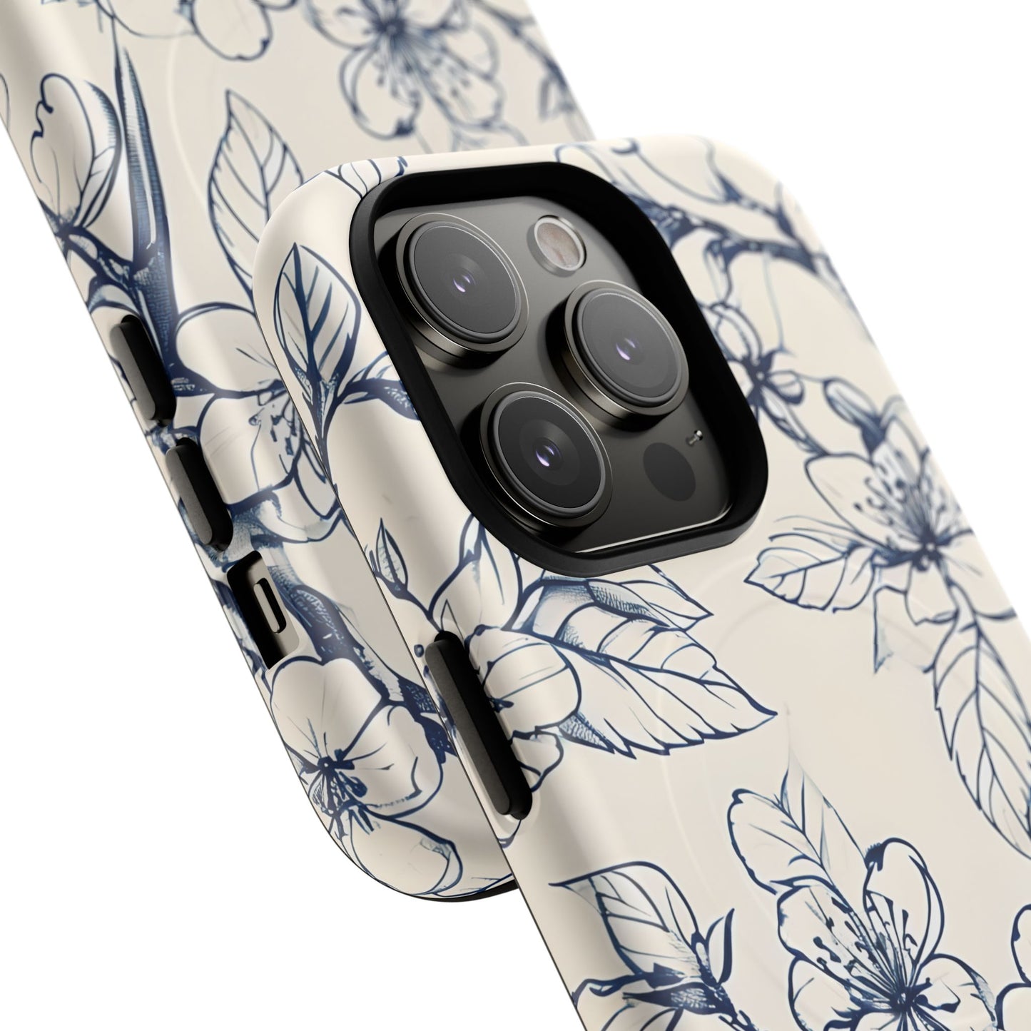 Blossom Sketch - Artistic Blue Floral - iPhone MagSafe Phone Case - Botanical Design