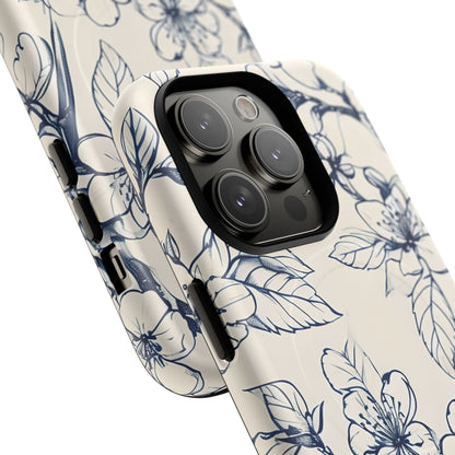 Blossom Sketch - Artistic Blue Floral - iPhone MagSafe Phone Case - Botanical Design