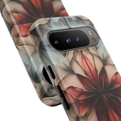 Ember Bloom - Kaleidoscope Collection Artistic Floral - Google Pixel Tough Phone Case - Fiery Symmetrical Design
