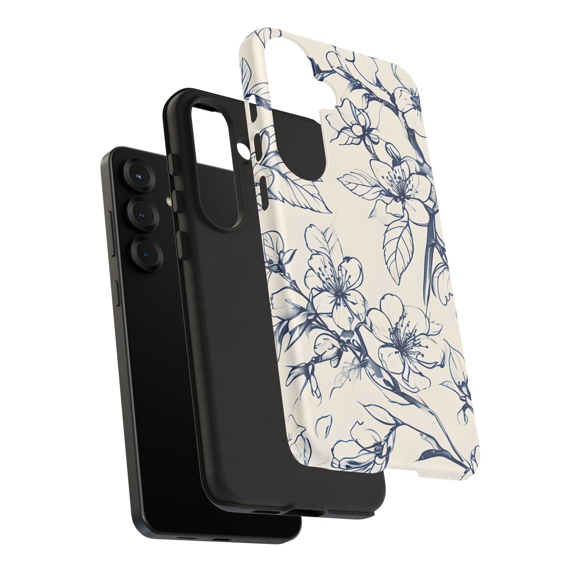 Blossom Sketch - Artistic Blue Floral Samsung Galaxy S25 Plus Tough Phone Case - Hand-Drawn Botanical Design