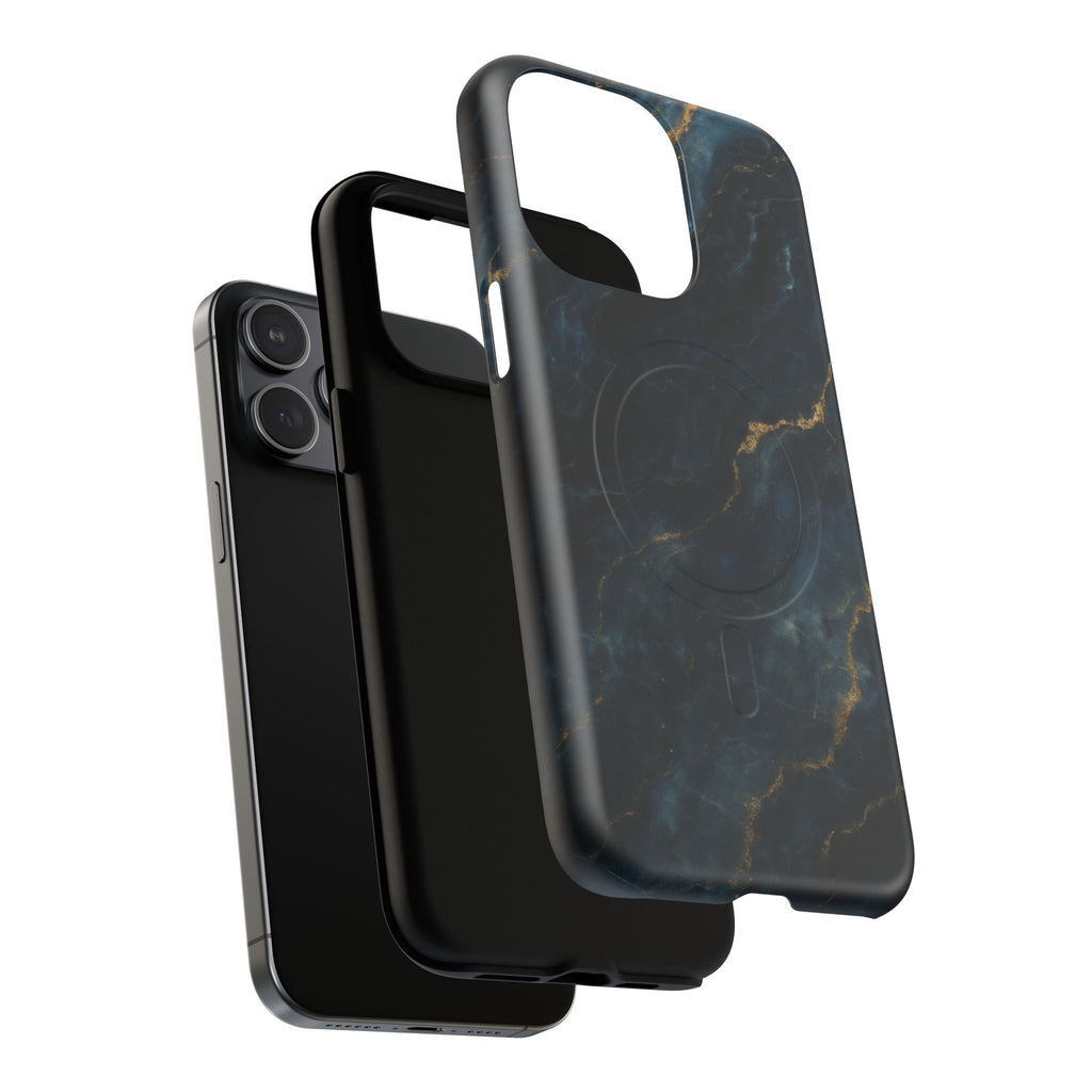 Midnight Marble MagSafe iPhone 15 Pro Max Case - Deep Blue Marble Design Shockproof Cover