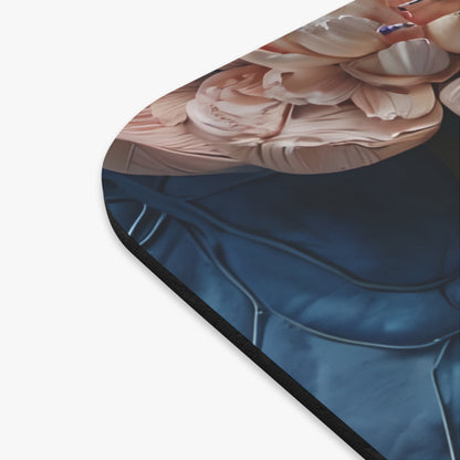 Close-up of Peony Midnight Tapestry mouse pad showing intricate peony floral pattern