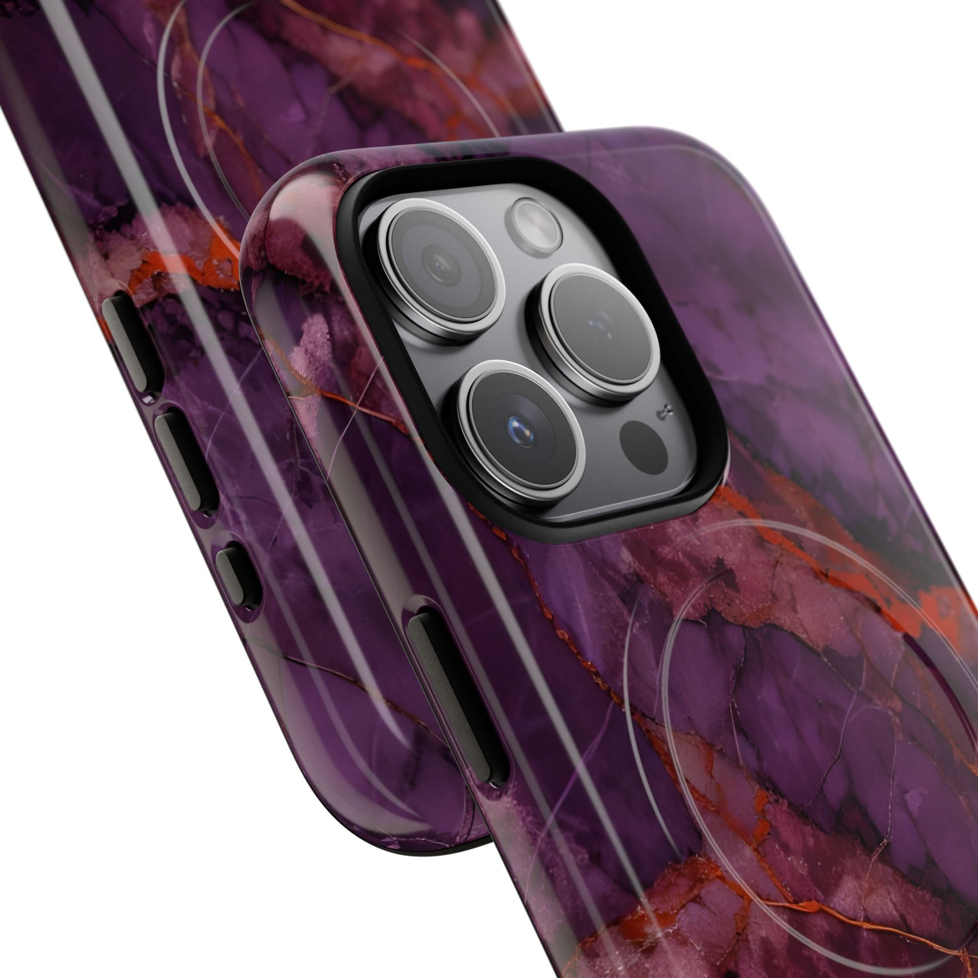 Amethyst Current - Kaleidoscope Collection Artistic Floral Burst - iPhone 15 Pro MagSafe Phone Case - Bold Purple Symmetrical Design