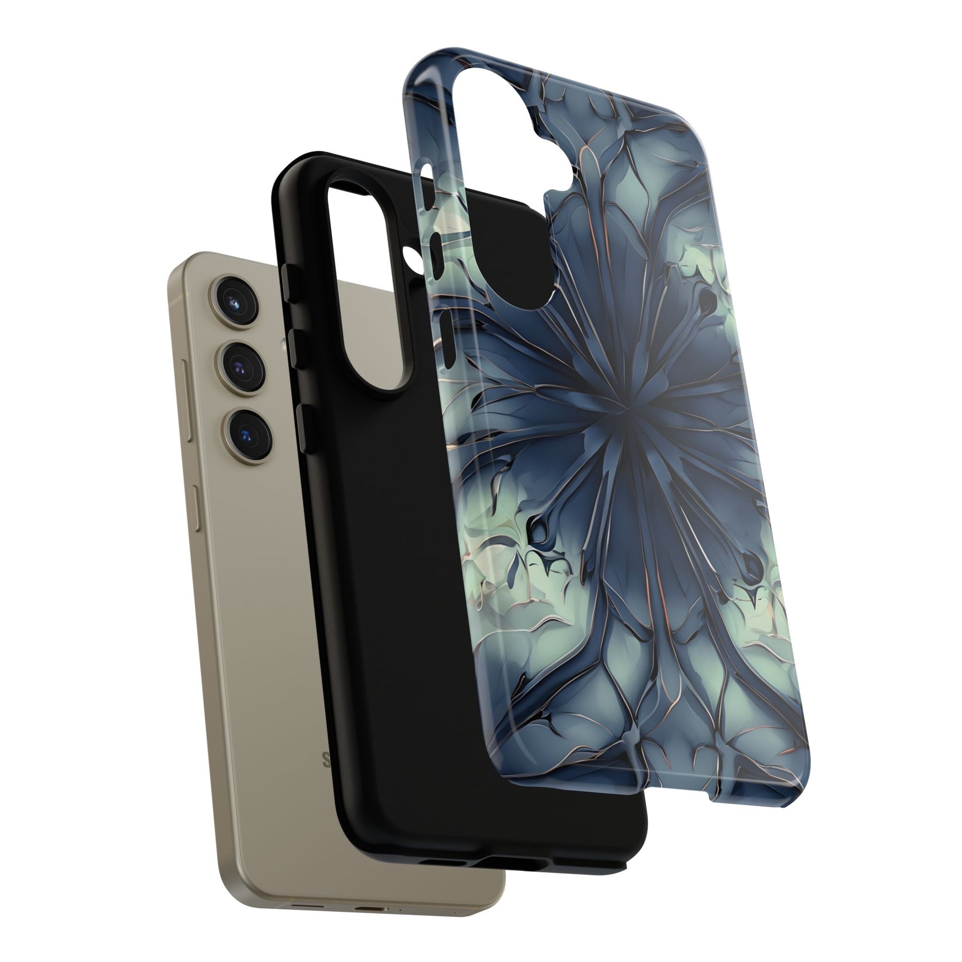 Indigo Mosaic - Artistic Kaleidoscope Collection Artistic Floral - Samsung Galaxy S24 Tough Phone Case - Bold Blue Symmetrical Design