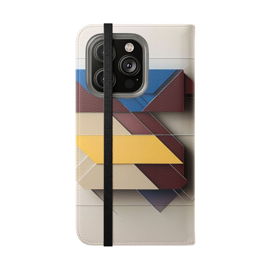 Chromatic Construct Wallet Phone Case - Modern Primary Color Design - Flip Cover for iPhone 14 Pro