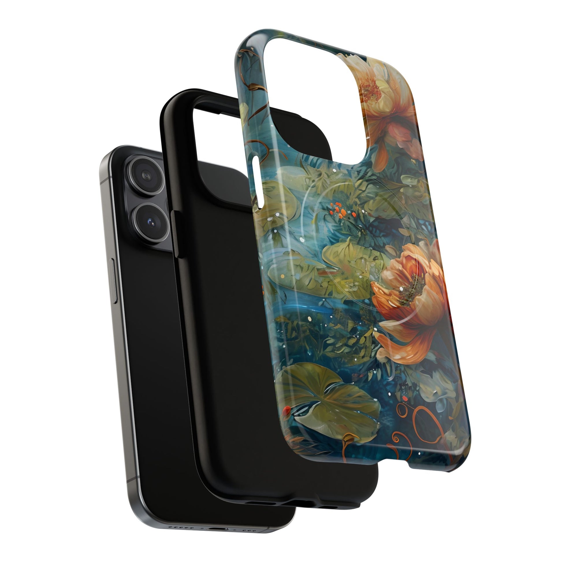 Waterlily Nocturne iPhone 15 Pro Case - Artistic Tough Cover - MagSafe Compatible - Premium Drop Protection