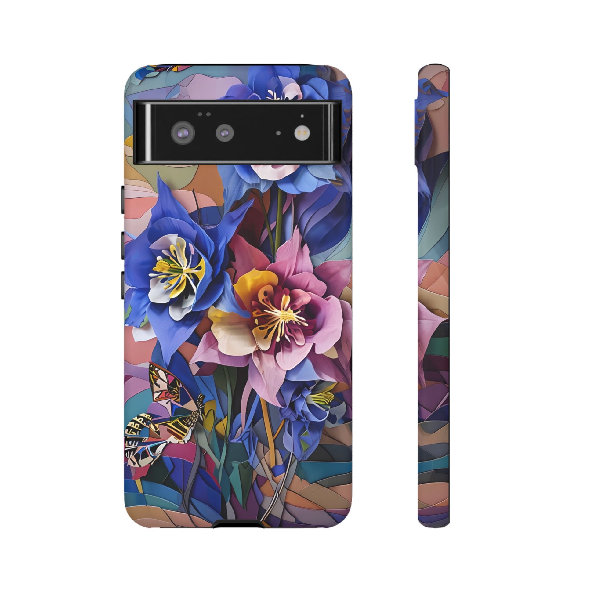 Blue Columbine Carnivale - Artistic Floral & Butterfly Google Pixel 6 Tough Phone Case - Vibrant Botanical Design