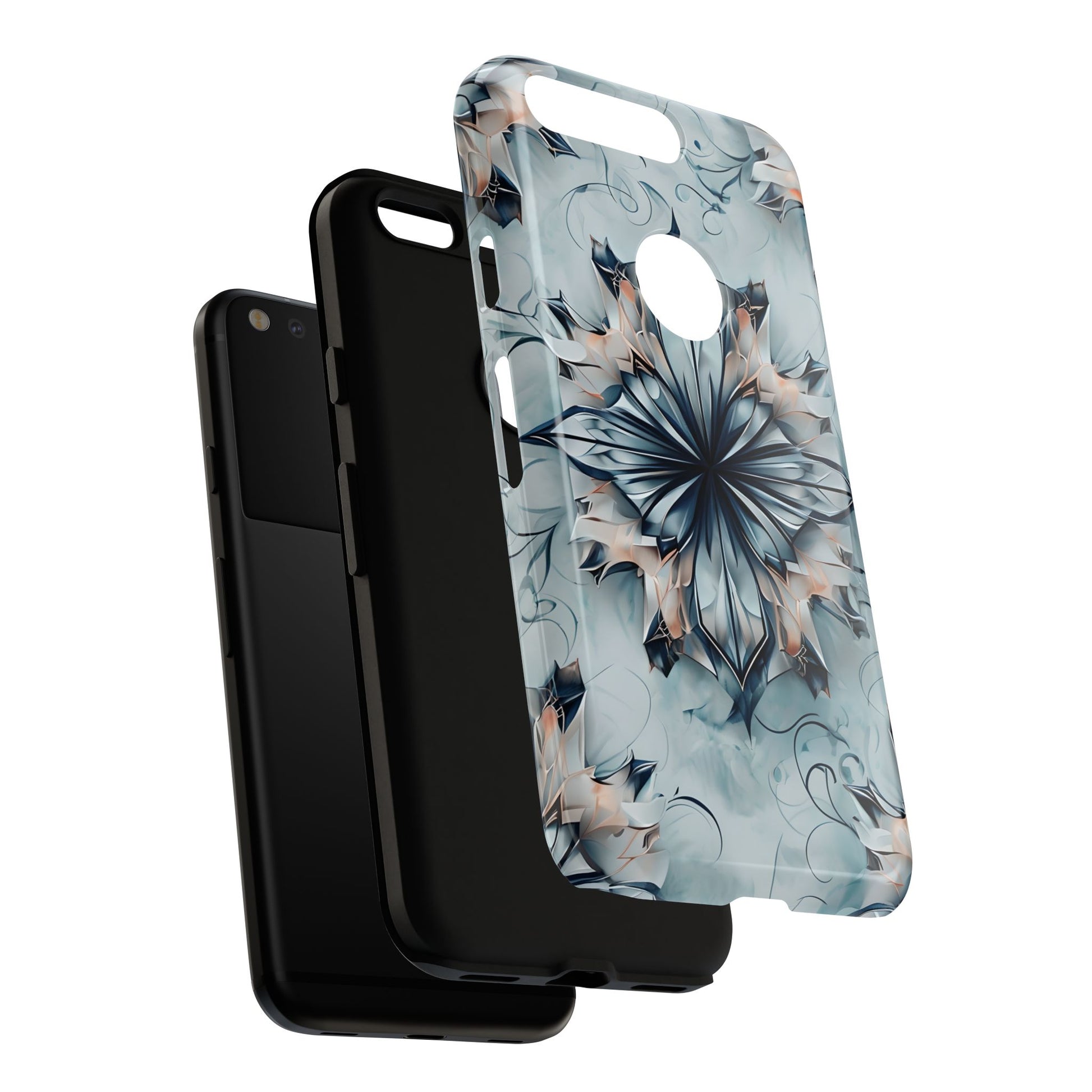 Indigo Mirage - Artistic Kaleidoscope Collection Artistic Floral - Google Pixel Tough Phone Case - Bold Indigo Symmetrical Design