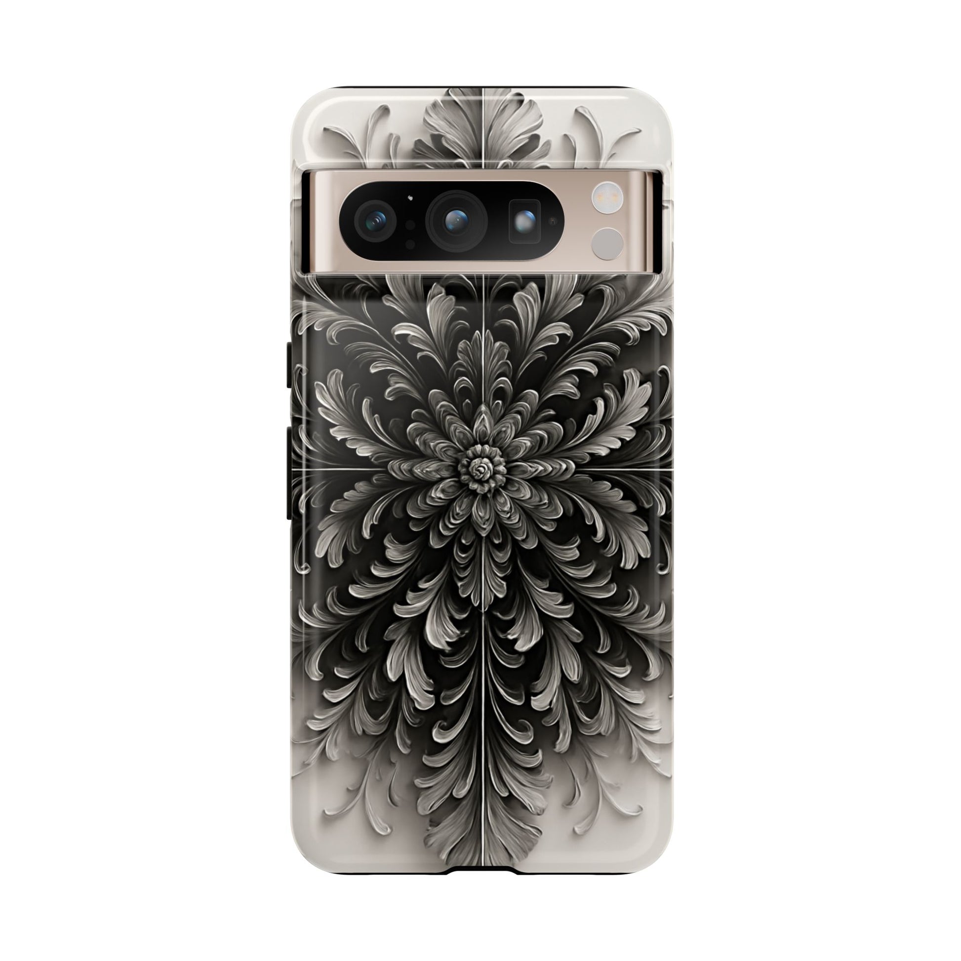 Obsidian Bloom - Elegant Black & White Google Pixel 8 Pro Tough Phone Case - Intricate Mandala Flower Design