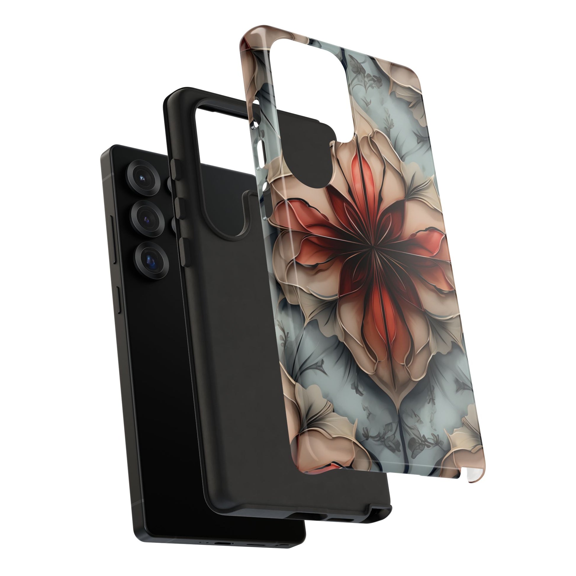Ember Bloom - Kaleidoscope Collection Artistic Floral - Samsung Galaxy S25 Ultra Tough Phone Case - Fiery Symmetrical Design