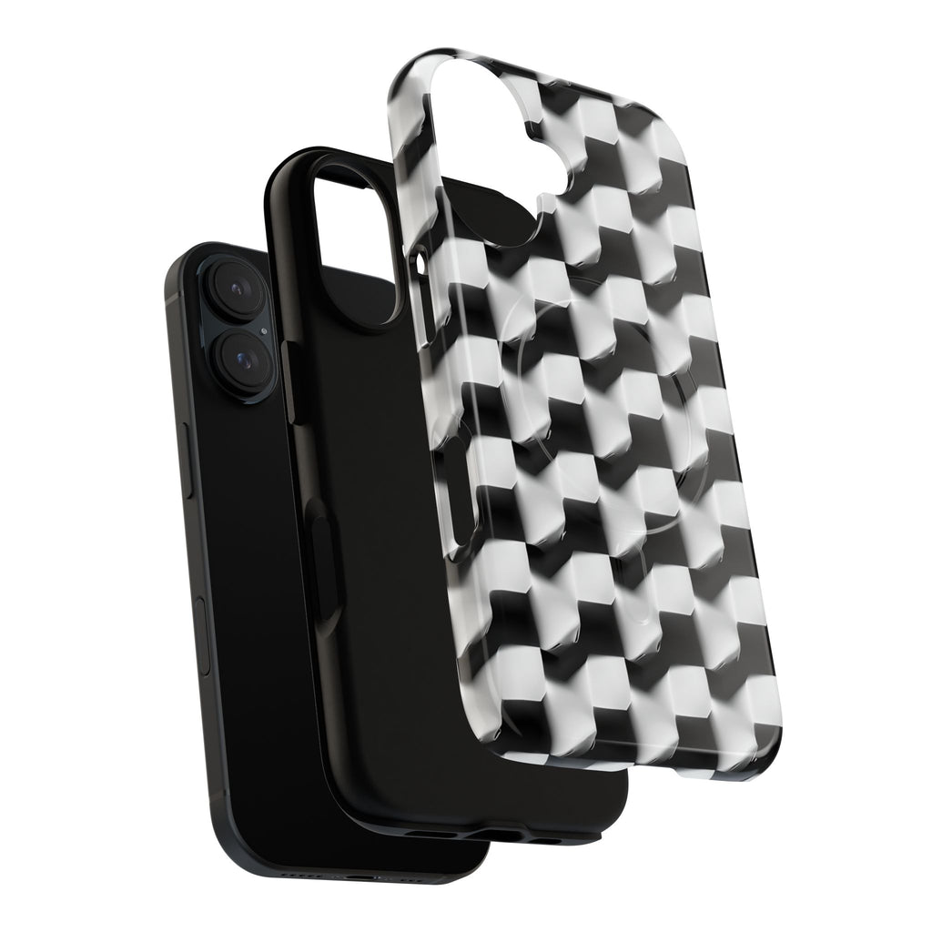 Monochrome Grid - iPhone 16 MagSafe Phone Case - Bold, Modern Black & White Design