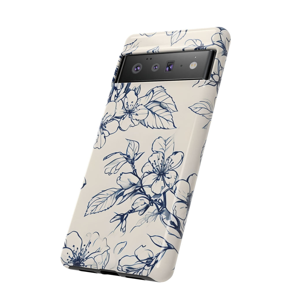 Blossom Sketch - Artistic Blue Floral Google Pixel 6 Pro - Tough Phone Case - Hand-Drawn Botanical Design