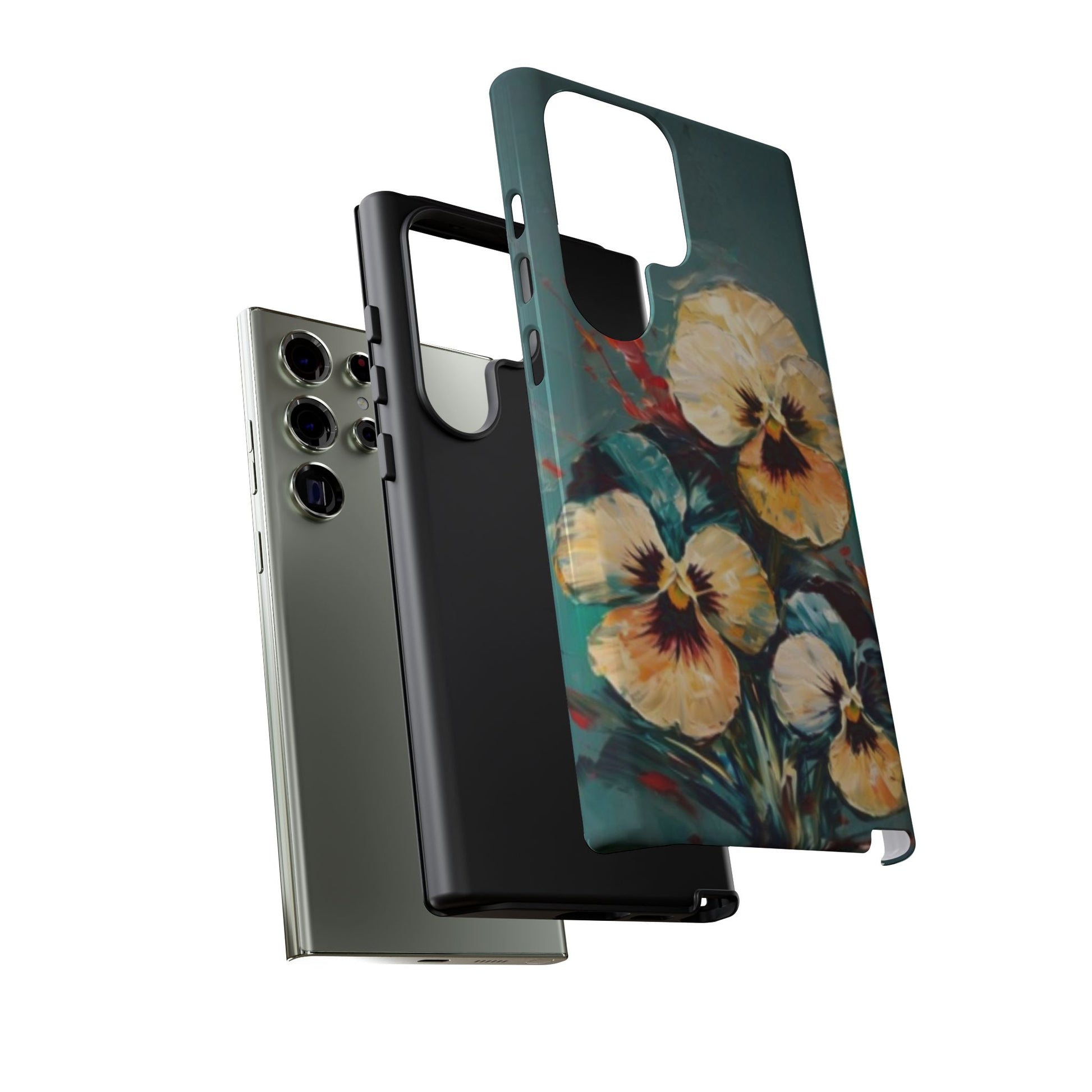 Golden Pansy Cascade pansy floral Samsung Galaxy tough phone case dual layer protection
