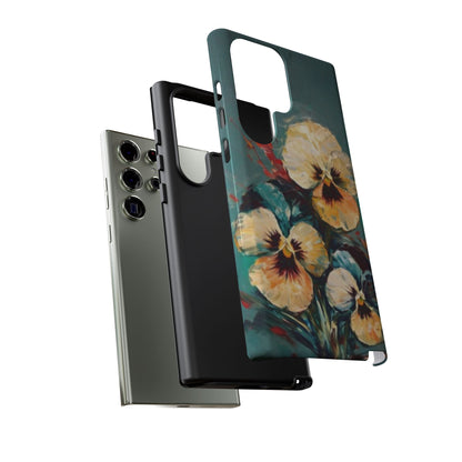 Golden Pansy Cascade pansy floral Samsung Galaxy tough phone case dual layer protection