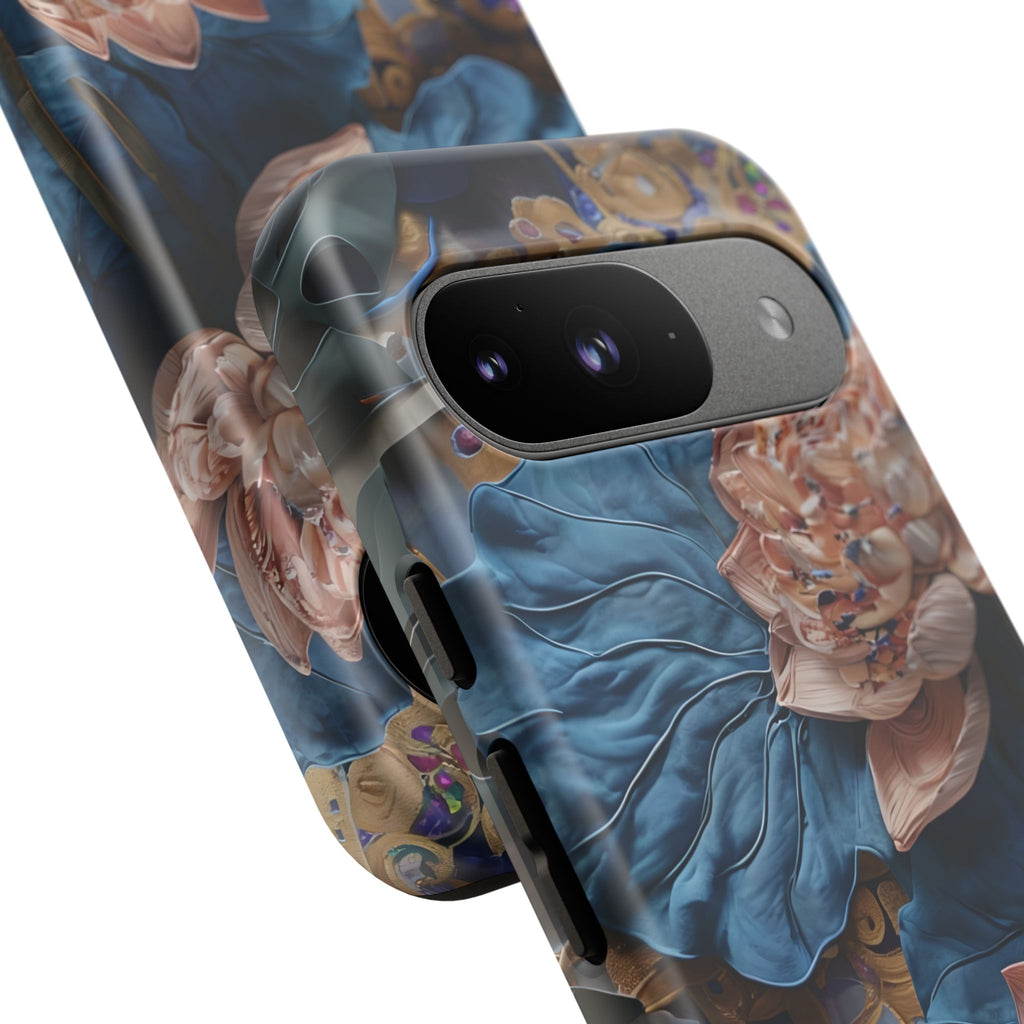 Peony Midnight Tapestry - Google Pixel 9 - Elegant Blue & Blush Artful Phone Cover
