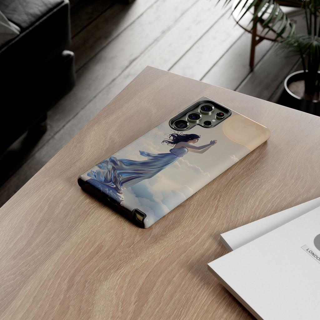 Moonlit Ascend - Ethereal Celestial Art Samsung Galaxy S23 Ultra Tough Phone Case - Dreamy Night Sky & Floating Woman Design
