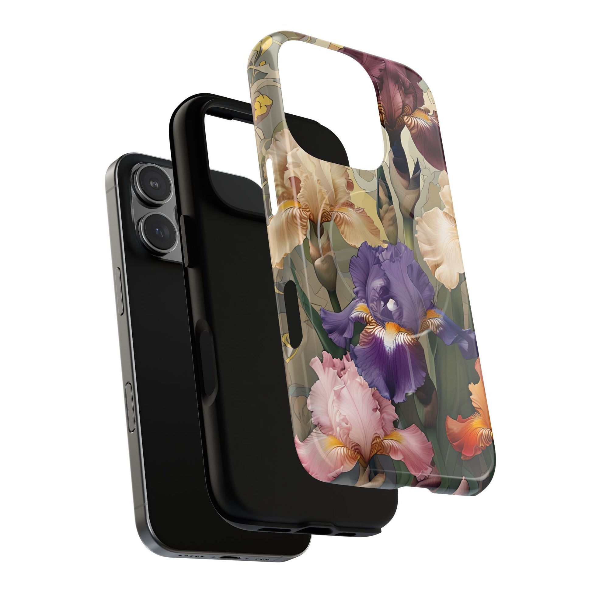 Iris Reverie - Elegant Painterly - iPhone 16 Pro- MagSafe Compatible - Artistic Purple & Cream Iris Design