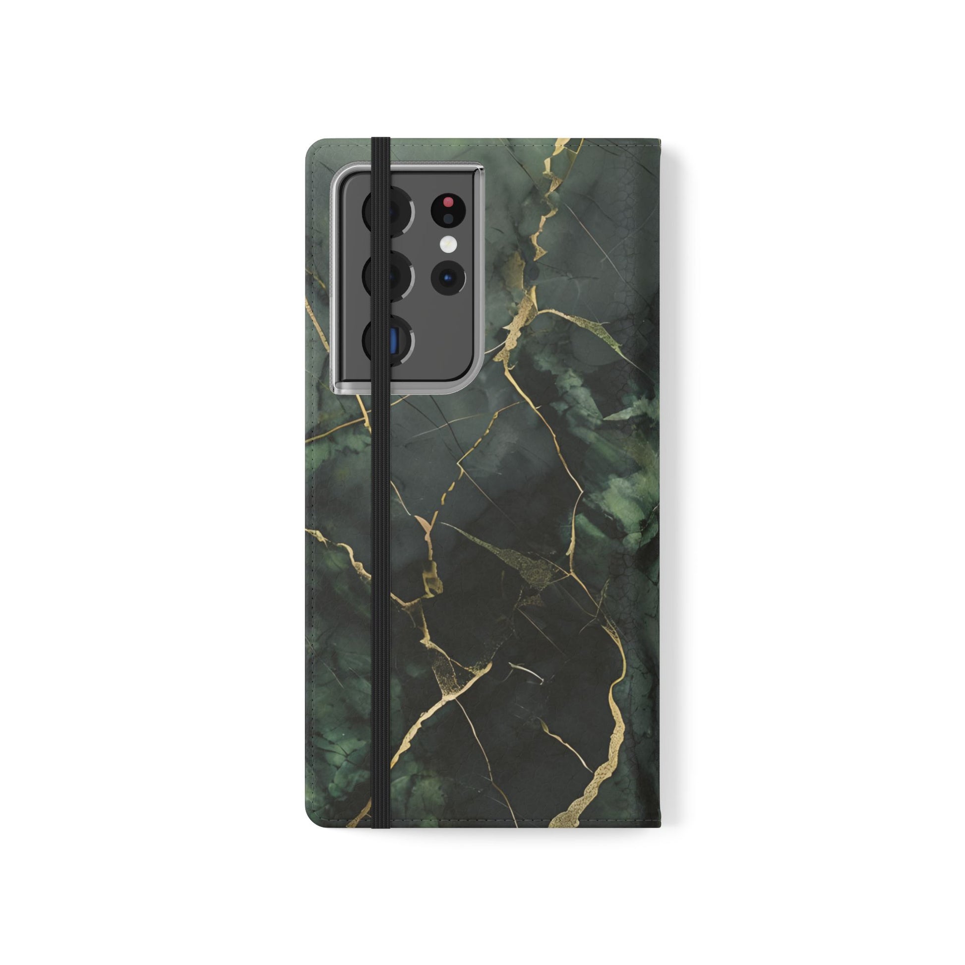 Verdant Vein - Flip Phone Case for Samsung Galaxy S21 Ultra - Green and Gold Marble Design