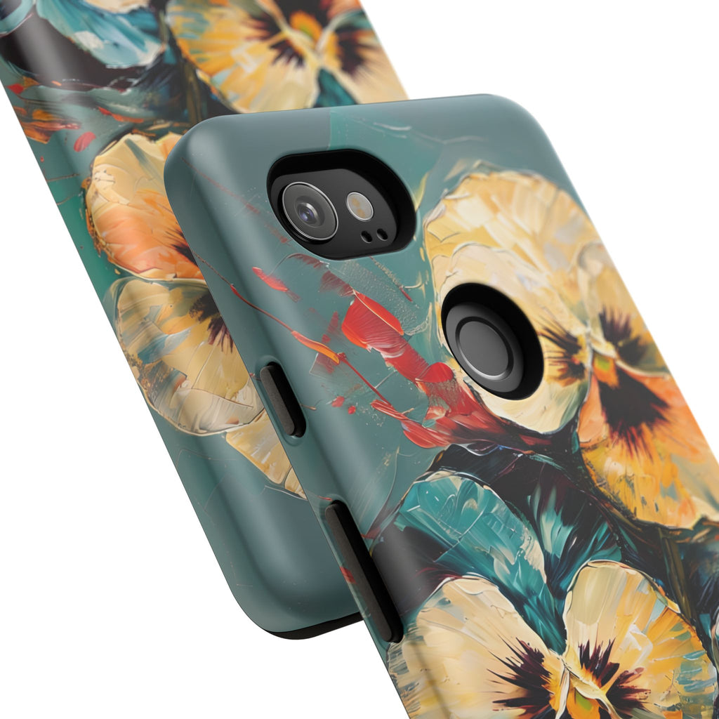 Golden Pansy Cascade Tough Case for Google Pixel 2XL - Floral Artistic Shockproof Cover, Elegant Protective Phone Case