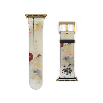 Keys of Imagination Small Grand Piano Apple Watch band strap with piano-themed artwork and gold clasp