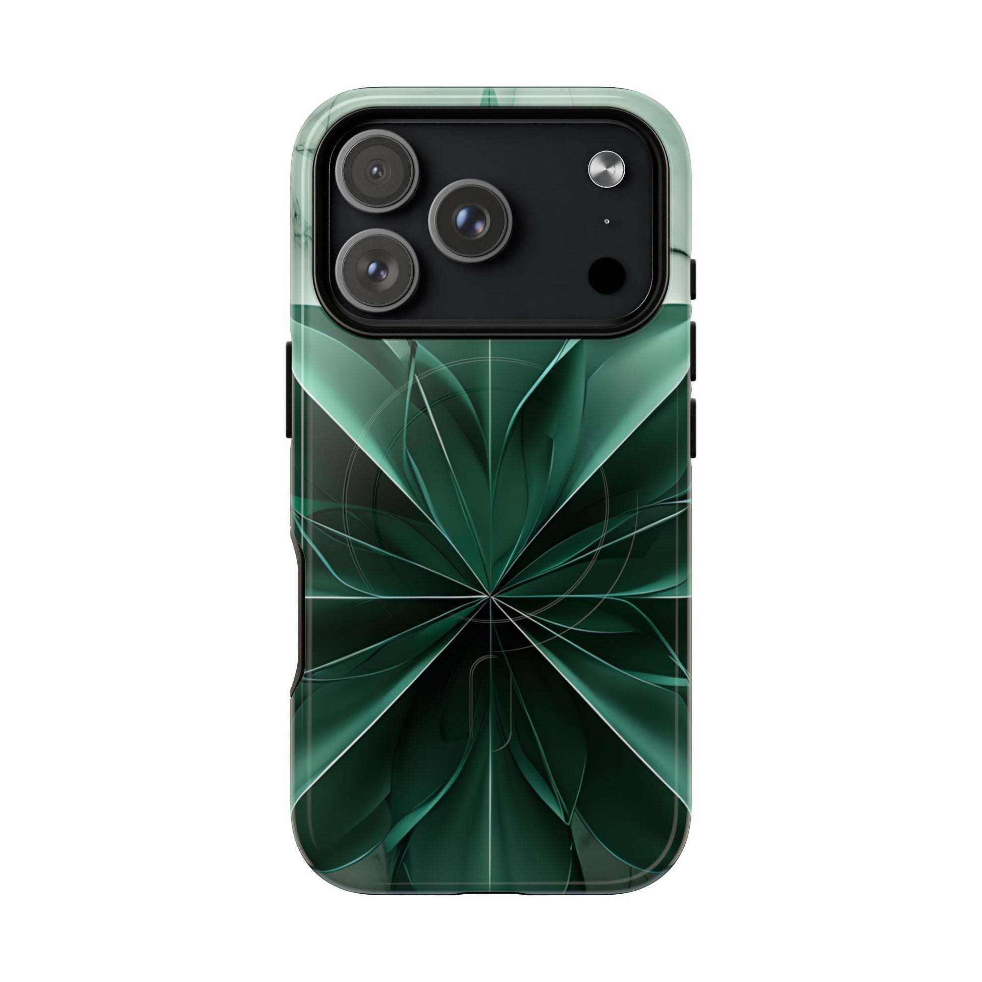 Emerald Bloom iPhone MagSafe case with large camera cutout for Pro models