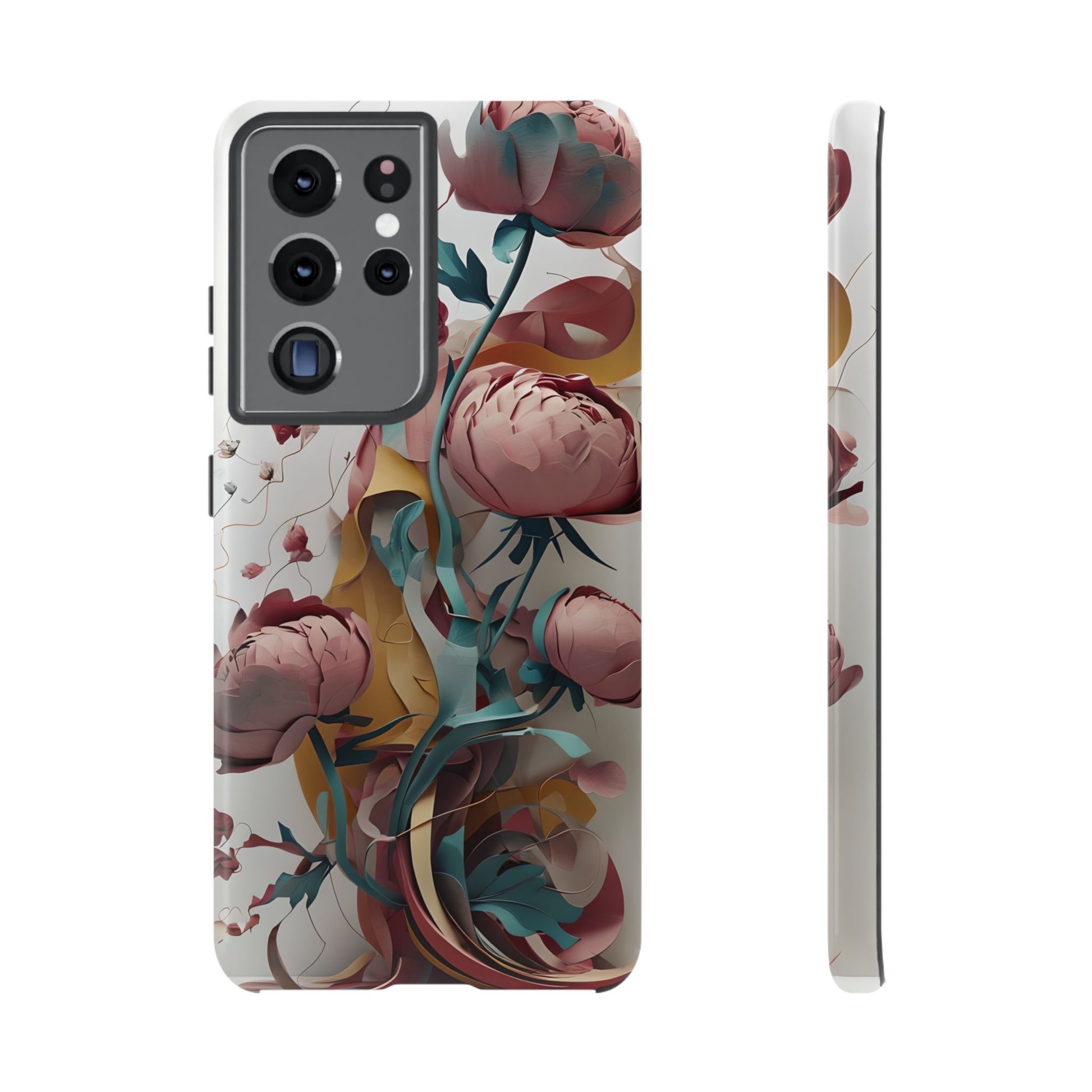 Blushing Peony Veil - Elegant Painterly Floral Samsung Galaxy S21 Ultra Tough Phone Case - Soft Blush & Teal Peony Design