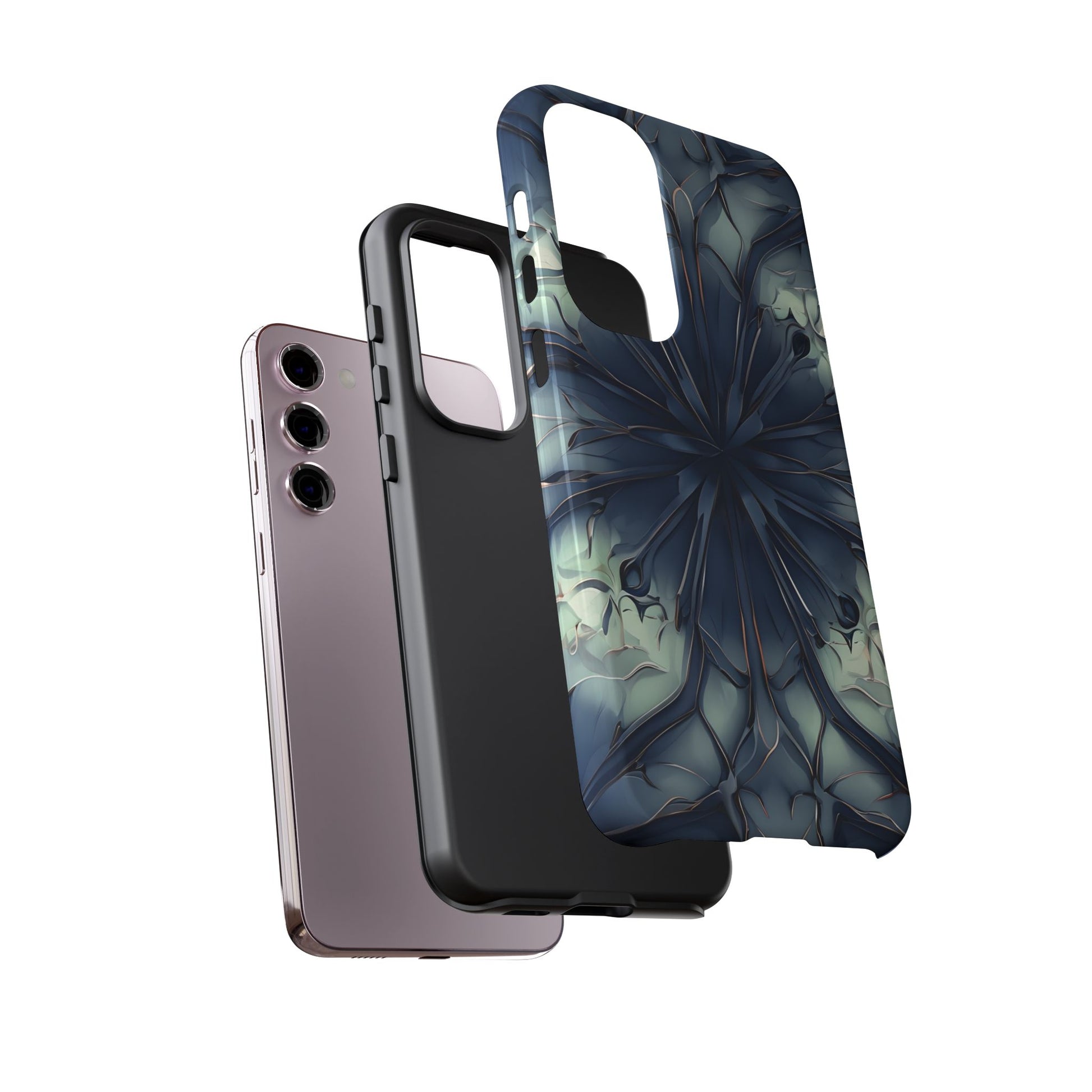 Indigo Mosaic - Artistic Kaleidoscope Collection Artistic Floral - Samsung Galaxy S23 Plus Tough Phone Case - Bold Blue Symmetrical Design