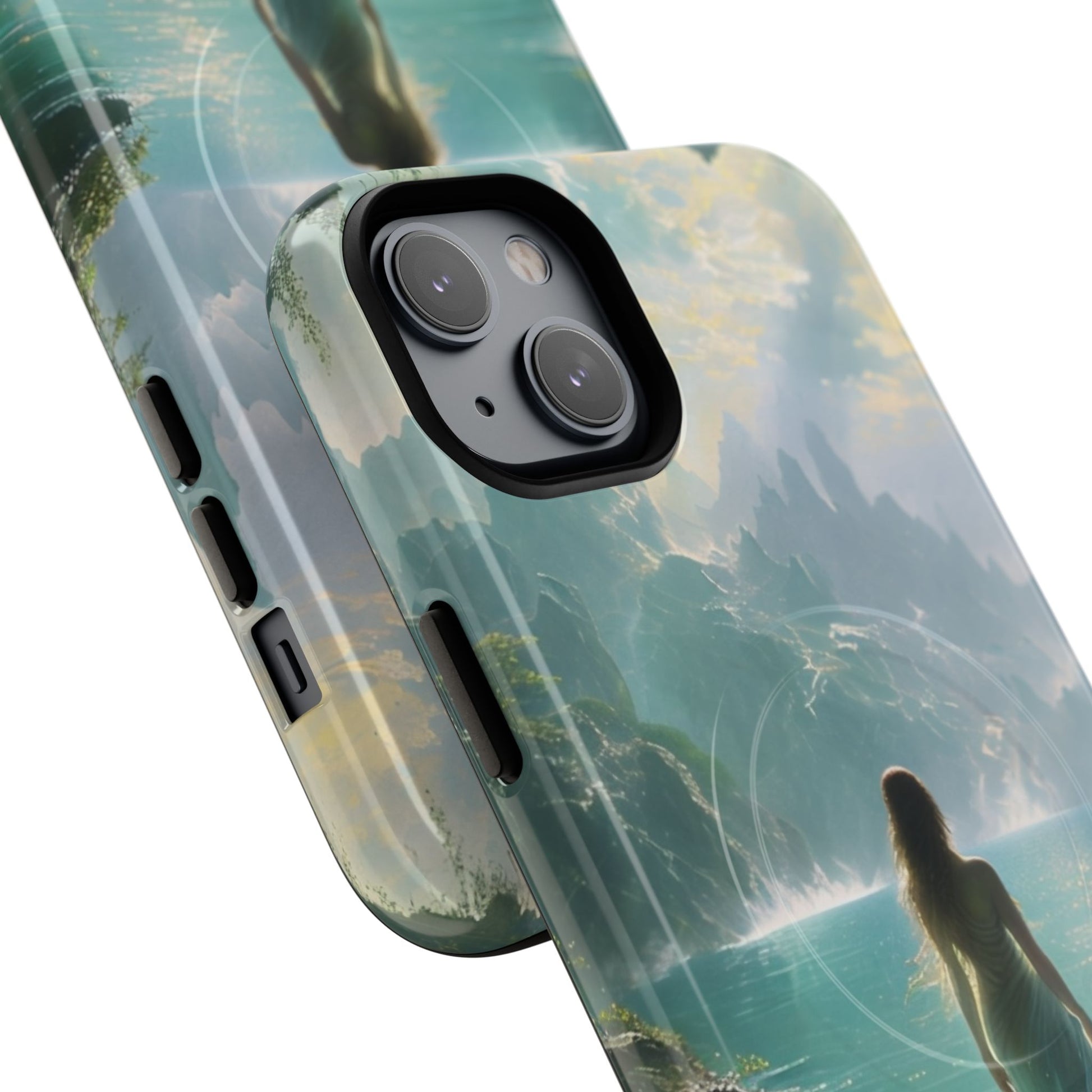 Celestial Tides - Dreamscape Art iPhone 14 Plus MagSafe Phone Case -Ethereal Woman & Fantasy Landscape Design
