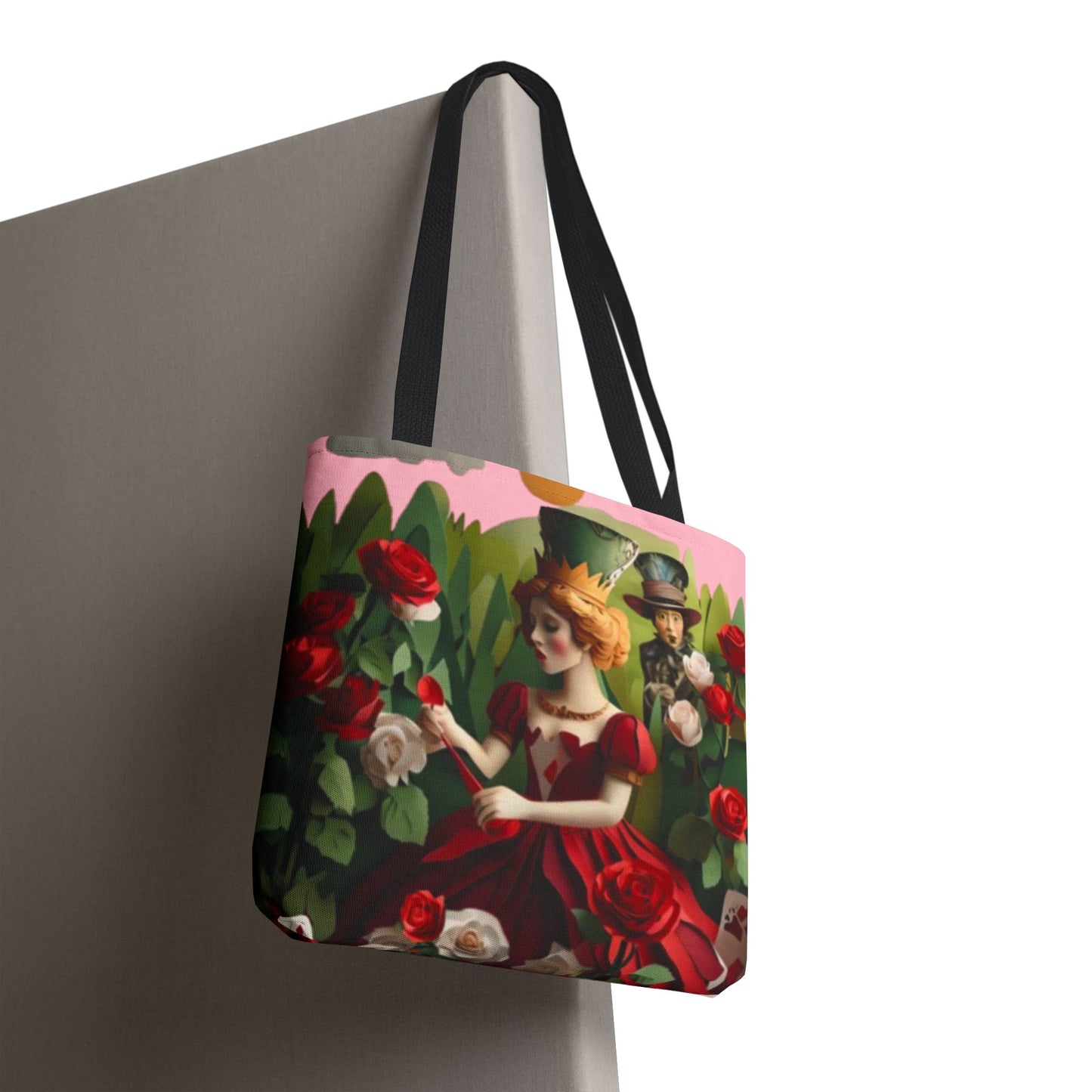 Regal Rose Court Tote Bag (16x16 & 18x18)- Whimsical Colorful Garden Scene, Reusable & Eco-Friendly