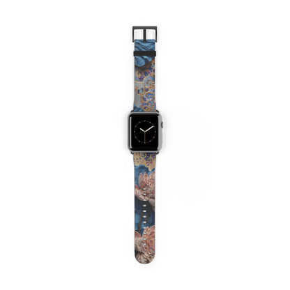 Peony Midnight Tapestry Designer Apple Watch Band - Premium Custom Strap for Series 1-9, SE & Ultra - Artistic Vegan Leather
