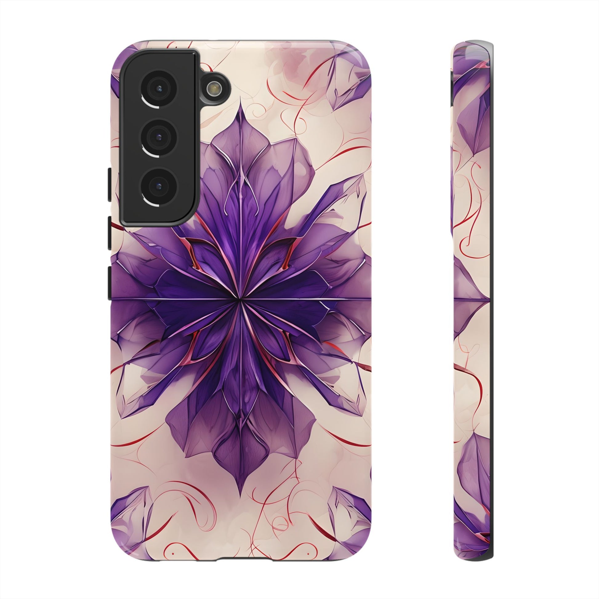 Violet Reverie - Kaleidoscope Collection Artistic Floral Burst - Samsung Galaxy S22 Tough Phone Case - Bold Purple Symmetrical Design