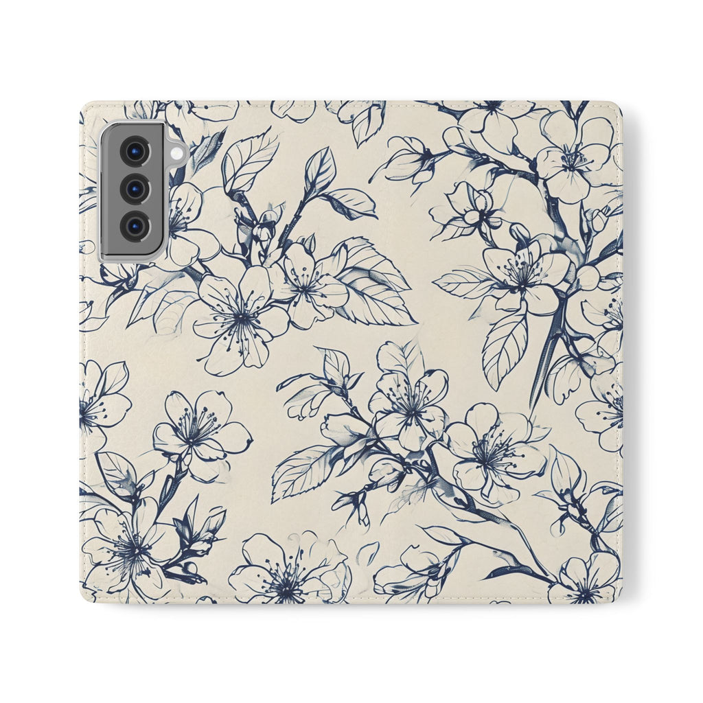 Blossom Sketch - Minimalist Floral Flip Phone Case for Samsung Galaxy S21 Plus