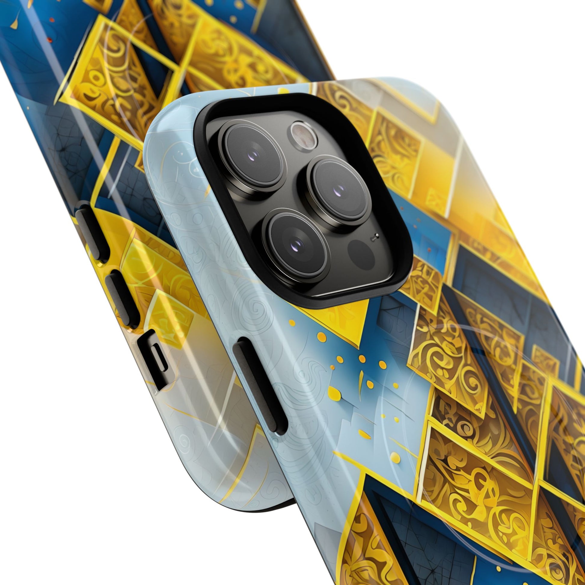 Golden Ascent Luxe Geometric iPhone 14 Pro Max - MagSafe Compatible - Elegant Abstract Gold Design
