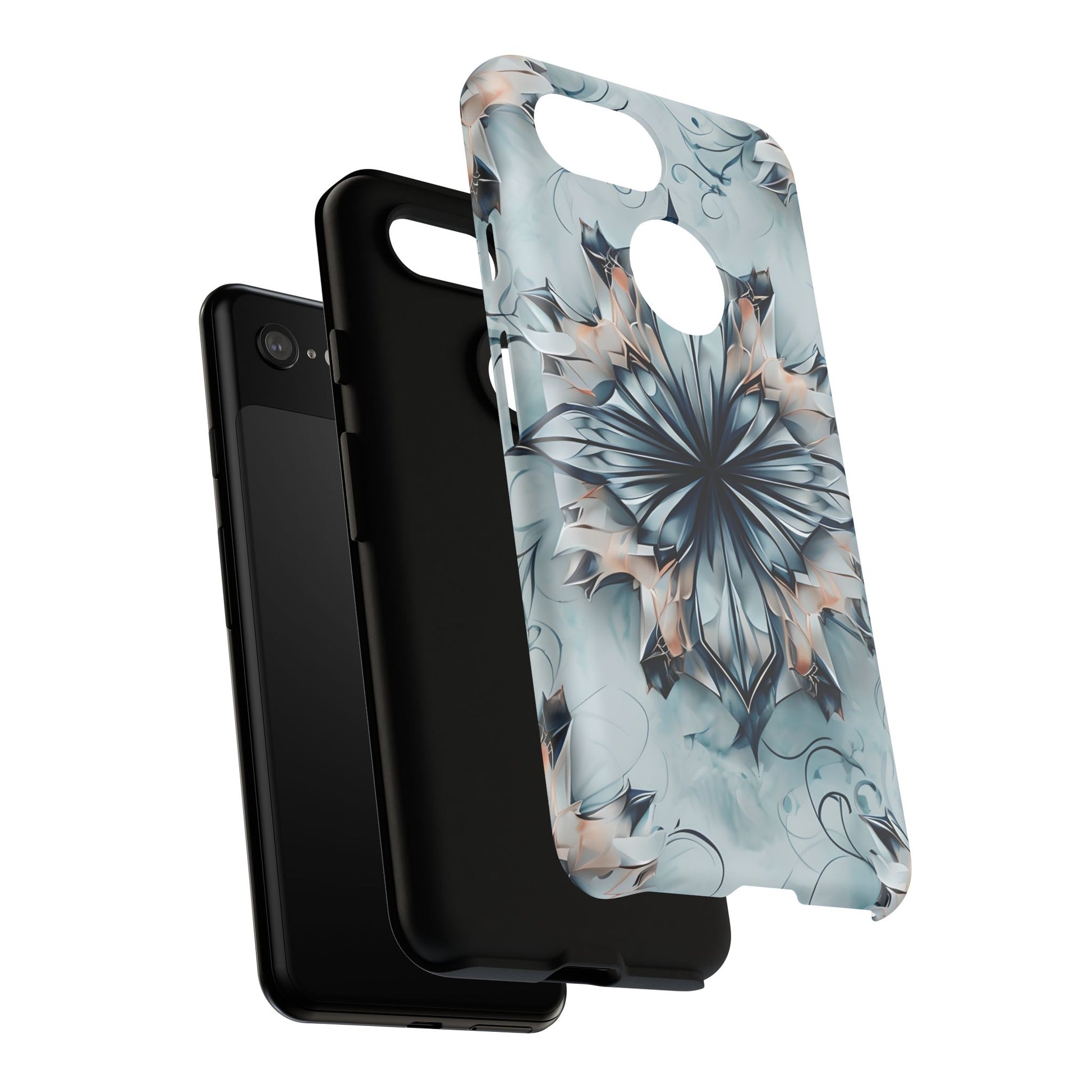 Indigo Mirage - Artistic Kaleidoscope Collection Artistic Floral - Google Pixel 3 Tough Phone Case - Bold Indigo Symmetrical Design