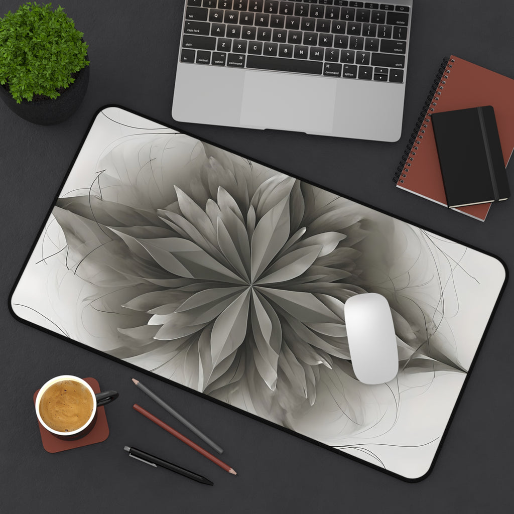 Silver Lotus Desk Mat - Premium Office Desk Pad, 3 Sizes Available, Artistic Workspace Protection