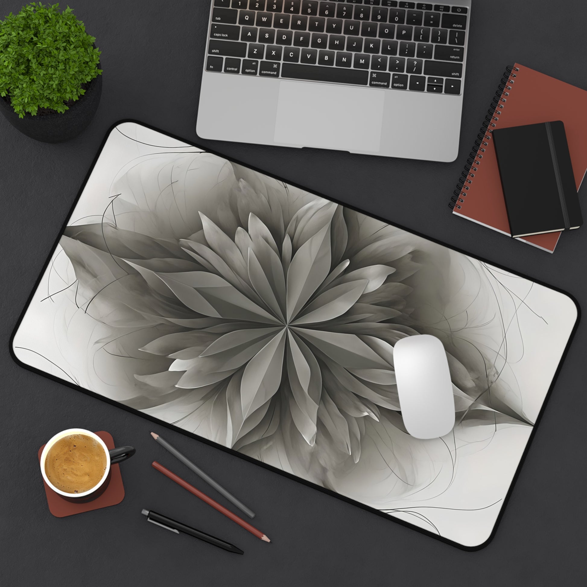 Silver Lotus Desk Mat - Premium Office Desk Pad, 3 Sizes Available, Artistic Workspace Protection