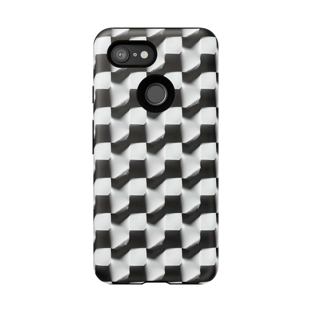 Monochrome Grid Tough Case for Google Pixel 3 - Classic Checkerboard, Black & White, Minimalist Trend