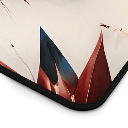 Close-up of Garnet Starburst desk mat showing detailed red, white and blue starburst pattern
