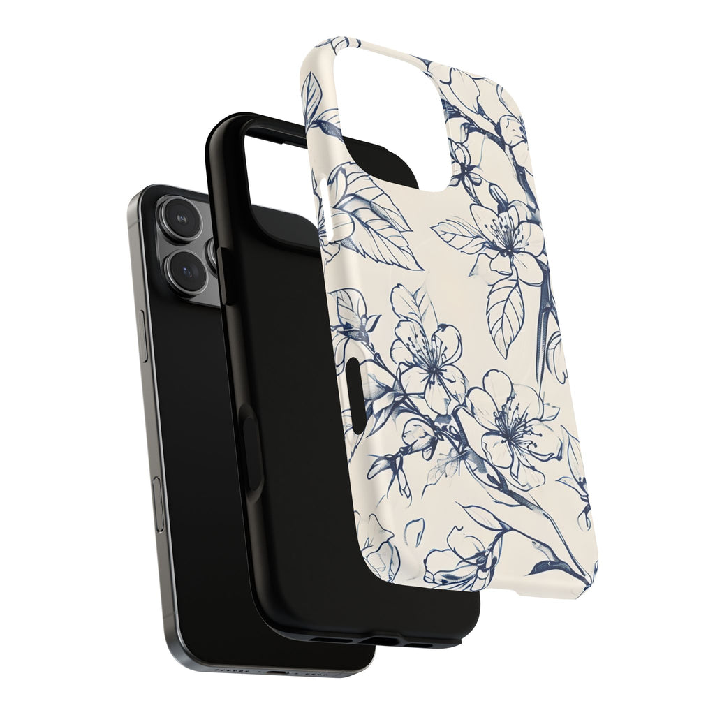 Blossom Sketch - Artistic Blue Floral - iPhone 16 Pro Max MagSafe Phone Case - Hand-Drawn Botanical Design
