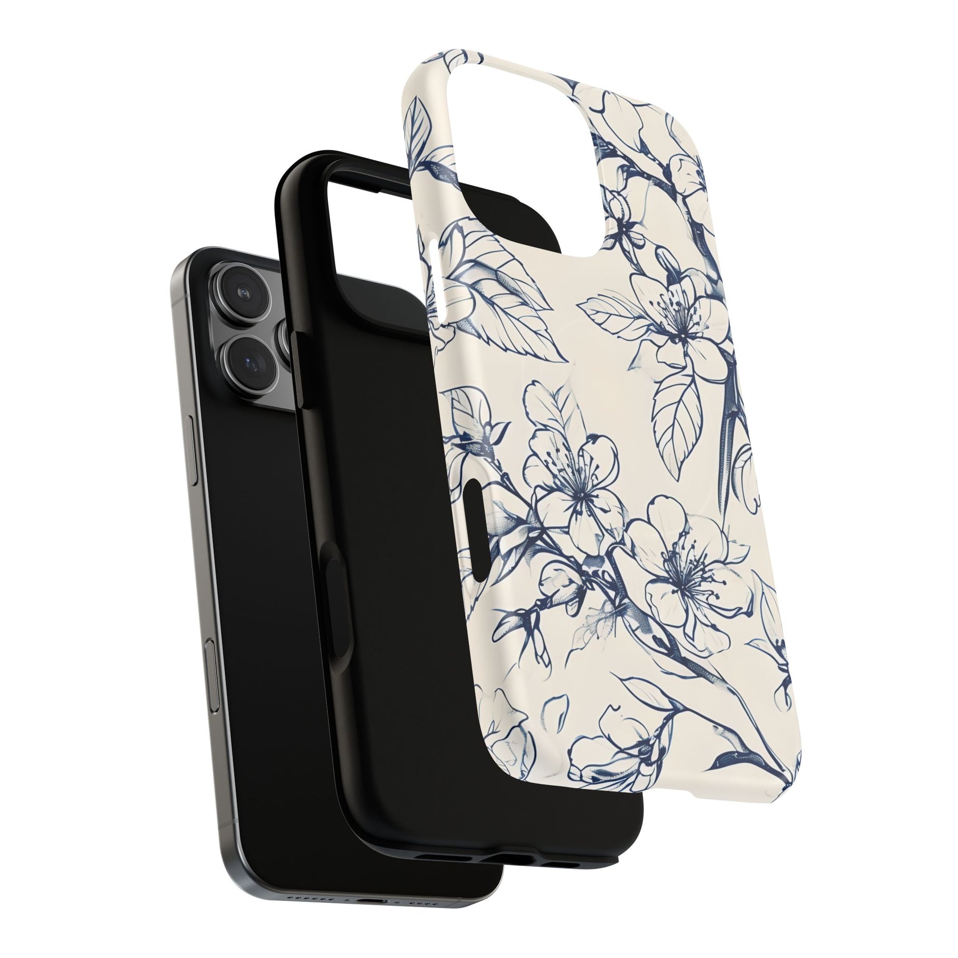 Blossom Sketch - Artistic Blue Floral - iPhone 16 Pro Max MagSafe Phone Case - Hand-Drawn Botanical Design